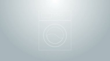 Mavi çizgi yıkama simgesi gri arkaplanda izole edildi. Çamaşır makinesi simgesi. Çamaşır makinesi, çamaşır makinesi. Ev aletleri sembolü. 4K Video hareketli grafik canlandırması