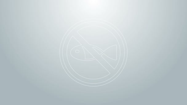 Modrá čára Na šedém pozadí není izolována žádná ikona rybolovu. Prohibiční znamení. Grafická animace pohybu videa 4K — Stock video