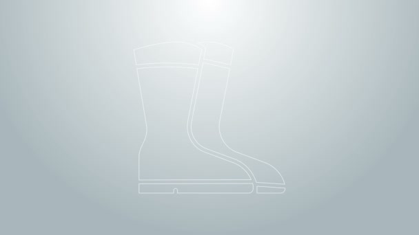 Μπλε γραμμή Μπότες ψαρέματος εικονίδιο απομονωμένο σε γκρι φόντο. Αδιάβροχη μπότα. Μπότες για βροχερό καιρό, ψάρεμα, κυνήγι, κηπουρική. 4K Γραφική κίνηση κίνησης βίντεο — Αρχείο Βίντεο