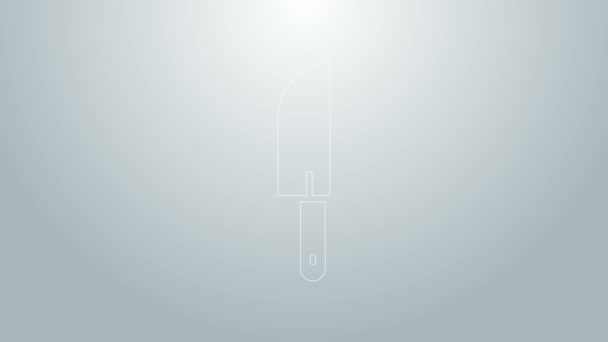 Línea azul Icono del cuchillo aislado sobre fondo gris. Símbolo de cubertería. Animación gráfica de vídeo 4K — Vídeos de Stock