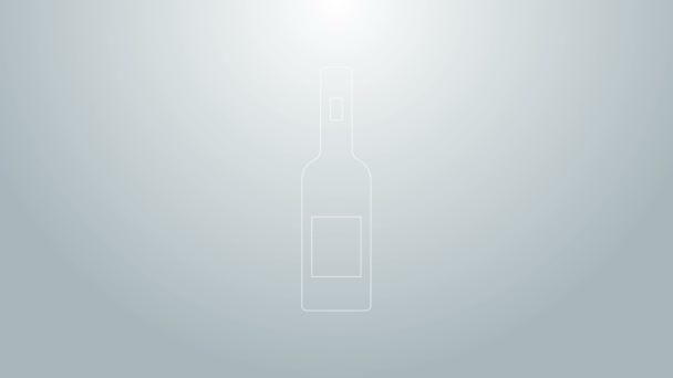 Синяя линия Стеклянная бутылка водки икона изолированы на сером фоне. Видеографическая анимация 4K — стоковое видео