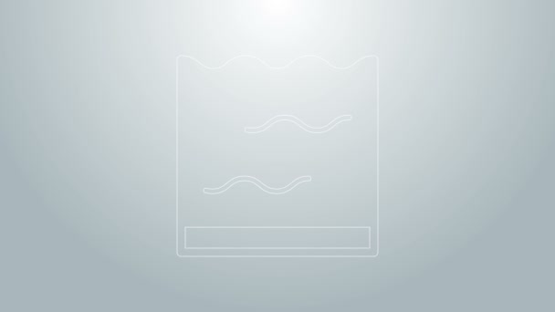 Línea azul Icono de acuario aislado sobre fondo gris. Acuario para el hogar y mascotas. Animación gráfica de vídeo 4K — Vídeos de Stock