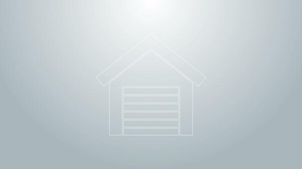 Blå linje Garage ikon isolerad på grå bakgrund. 4K Video motion grafisk animation — Stockvideo