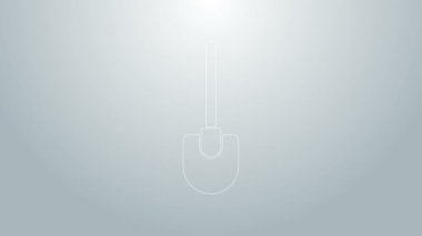 Mavi çizgi küreği simgesi gri arkaplanda izole edildi. Bahçe aletleri. Bahçecilik, tarım, çiftçilik aleti. 4K Video hareketli grafik canlandırması