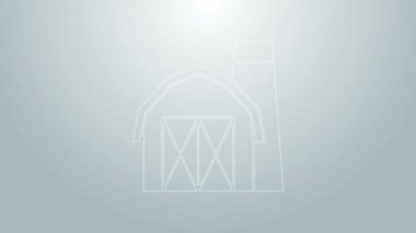 Mavi çizgi çiftlik evi simgesi gri arka planda izole edilmiş. 4K Video hareketli grafik canlandırması