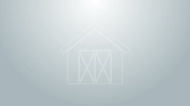 Mavi çizgi çiftlik evi simgesi gri arka planda izole edilmiş. 4K Video hareketli grafik canlandırması