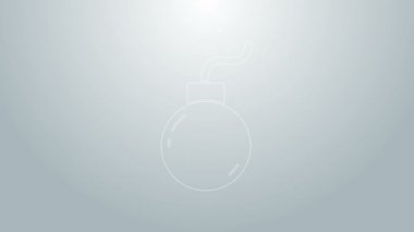 Mavi çizgi bombası, gri arka planda izole edilmiş ikonu patlatmaya hazır. 4K Video hareketli grafik canlandırması