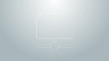 Gri arkaplanda mavi çizgi FTP dizin simgesi izole edildi. Yazılım güncellemesi, transfer protokolü, yönlendirici, takım çalışması aracı yönetimi, kopyalama süreci, bilgi. 4K Video hareketli grafik canlandırması