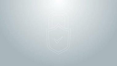 Mavi çizgi Açık asma kilit ve işaretleme simgesi gri arkaplanda izole edildi. Siber güvenlik kavramı. Dijital veri koruması. Güvenlik kilidi. 4K Video hareketli grafik canlandırması