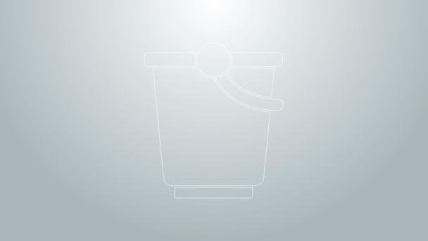 Blue line Bucket icon isolated on grey background. 4K Video motion graphic animation — Stock Video