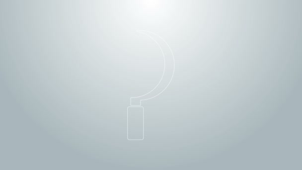 Blå linje Sickle ikon isolerad på grå bakgrund. Skörda krok tecken. 4K Video motion grafisk animation — Stockvideo