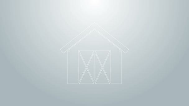 Blå linje Farm hus ikon isoleret på grå baggrund. 4K Video bevægelse grafisk animation – Stock-video