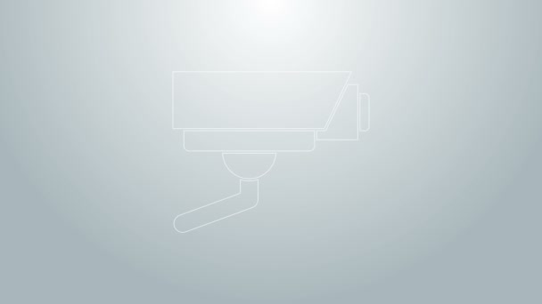 Línea azul Icono de cámara de seguridad aislado sobre fondo gris. Animación gráfica de vídeo 4K — Vídeos de Stock