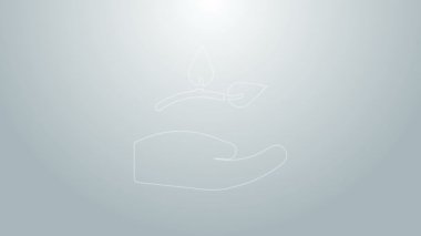 Mavi çizgi Yaprak, gri arka planda izole edilmiş çevresel koruma ikonu. Tohum ve tohum. Fidan dikiyorum. Ekoloji konsepti. 4K Video hareketli grafik canlandırması