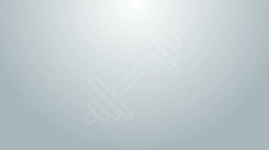 Mavi çizgi Dumbbell simgesi gri arkaplanda izole edildi. Kas kaldırma ikonu, fitness halteri, spor aletleri, egzersiz yaban domuzu. 4K Video hareketli grafik canlandırması