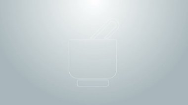 Mavi çizgi havan ve tokmak simgesi gri arkaplanda izole edildi. 4K Video hareketli grafik canlandırması