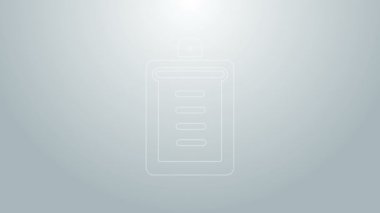 Gri arkaplanda kontrol listesi simgesi olan mavi çizgi panosu. Kontrol listesi sembolü. Anket anketi ya da anket geri bildirim formu. 4K Video hareketli grafik canlandırması