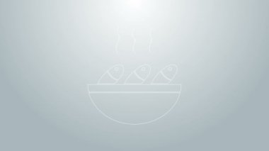 Mavi çizgi balık çorbası ikonu gri arkaplanda izole edilmiş. 4K Video hareketli grafik canlandırması