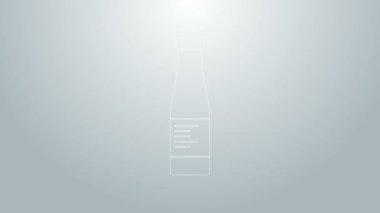 Mavi çizgili sos şişesi ikonu gri arka planda izole edilmiş. Ketçap, hardal ve fast food için soslu mayonez şişeleri. 4K Video hareketli grafik canlandırması