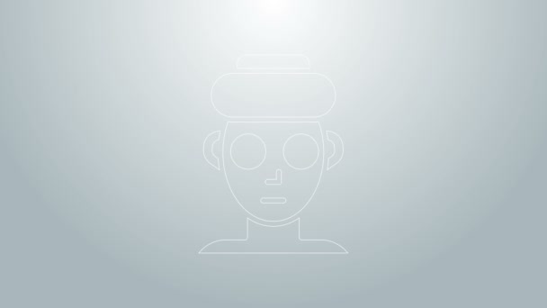 Blaue Linie Gesichtsmaske Symbol isoliert auf grauem Hintergrund. Kosmetologie, Medizin und Gesundheitswesen. 4K Video Motion Grafik Animation — Stockvideo