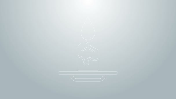 Modrá čára Aroma svíčka ikona izolované na šedém pozadí. Grafická animace pohybu videa 4K — Stock video
