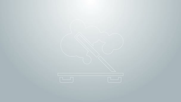 Ligne bleue Bâton de spa parfumé sur une icône de support en bois isolé sur fond gris. Bâton d'encens. Procédure cosmétique aromathérapie. Animation graphique de mouvement vidéo 4K — Video