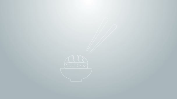 グレーの背景にブルーラインの寿司アイコン。伝統的な和食。4Kビデオモーショングラフィックアニメーション — ストック動画