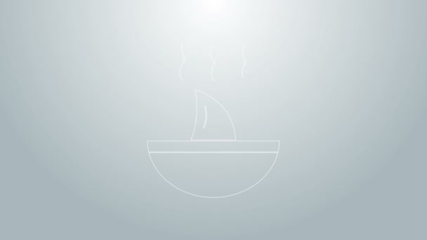 Blå linje Shark fin soppa ikon isolerad på grå bakgrund. 4K Video motion grafisk animation — Stockvideo