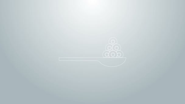 Caviar de línea azul sobre un icono de cuchara aislado sobre fondo gris. Animación gráfica de vídeo 4K — Vídeo de stock