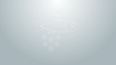 Mavi çizgi. Gri arkaplanda havyar simgesi olan balık. 4K Video hareketli grafik canlandırması