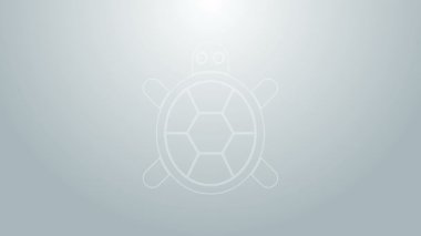 Mavi çizgi kaplumbağa simgesi gri arkaplanda izole edildi. 4K Video hareketli grafik canlandırması