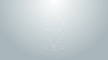 Mavi çizgi Corona virüsü 2019-nCoV gri arkaplanda izole edilmiş konum ikonu. Bakteri ve mikroplar, hücre kanseri, mikrop, mantar. 4K Video hareketli grafik canlandırması