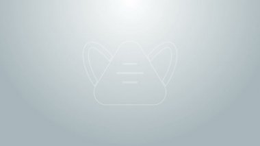 Mavi çizgi tıbbi koruyucu maske simgesi gri arkaplanda izole edildi. 4K Video hareketli grafik canlandırması