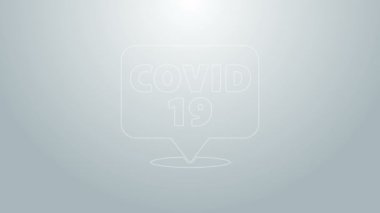 Mavi çizgi Corona virüsü 2019-nCoV gri arkaplanda izole edilmiş konum ikonu. Bakteri ve mikroplar, hücre kanseri, mikrop, mantar. 4K Video hareketli grafik canlandırması