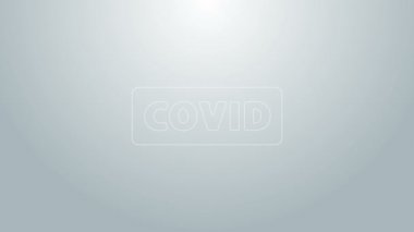 Mavi çizgi Corona virüsü covid-19 simgesi gri arkaplanda izole edildi. Bakteri ve mikroplar, hücre kanseri, mikrop, mantar. 4K Video hareketli grafik canlandırması