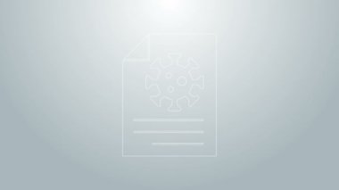 Gri arkaplanda, üzerinde kan testi ikonu bulunan mavi çizgi tıbbi pano. Klinik kayıtları, tıbbi kontrol raporları. 4K Video hareketli grafik canlandırması