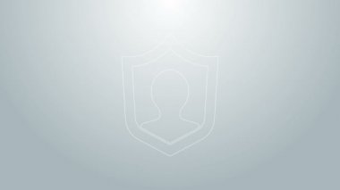 Mavi Hat Hayat Sigortası. Gri arka planda kalkan simgesi var. Güvenlik, güvenlik, koruma, konsept koruma. 4K Video hareketli grafik canlandırması