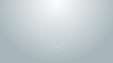 Mavi Hat Hayat Sigortası. Gri arka planda kalkan simgesi var. Güvenlik, güvenlik, koruma, konsept koruma. 4K Video hareketli grafik canlandırması
