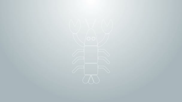蓝线龙虾图标孤立在灰色背景。4K视频运动图形动画 — 图库视频影像
