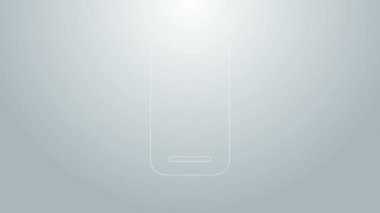 Mavi çizgi Akıllı Telefon, gri arkaplanda izole edilmiş cep telefonu simgesi. 4K Video hareketli grafik canlandırması