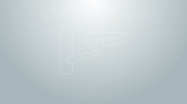 Mavi çizgi güvenlik kamerası ikonu gri arkaplanda izole edildi. 4K Video hareketli grafik canlandırması