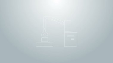 Mavi çizgi endüstriyel robot robot kol fabrikası ikonu gri arka planda izole edildi. Endüstriyel robot manipülatörü. 4K Video hareketli grafik canlandırması