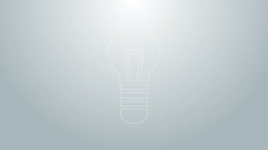 Gri arka planda izole edilmiş fikir ikonu kavramına sahip mavi çizgi lambası. Enerji ve fikir sembolü. İlham konsepti. 4K Video hareketli grafik canlandırması