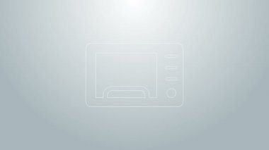 Mavi çizgi mikrodalga fırın ikonu gri arka planda izole edildi. Ev aletleri simgesi. 4K Video hareketli grafik canlandırması