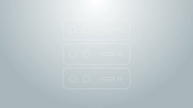Mavi çizgi sunucusu, Data, Web sunucu simgesi gri arkaplanda izole edildi. 4K Video hareketli grafik canlandırması