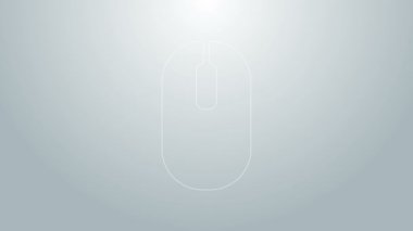 Mavi çizgi Bilgisayar faresi simgesi gri arkaplanda izole edildi. Tekerlek sembollü optik. 4K Video hareketli grafik canlandırması