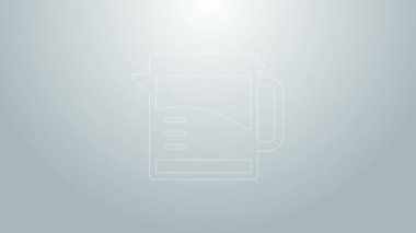 Mavi çizgi elektrikli su ısıtıcısı simgesi gri arkaplanda izole edildi. Çaydanlık ikonu. 4K Video hareketli grafik canlandırması