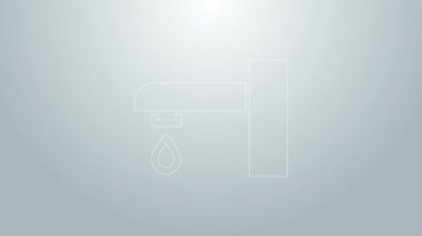 Mavi çizgi su musluğu simgesi gri arkaplanda izole edildi. 4K Video hareketli grafik canlandırması