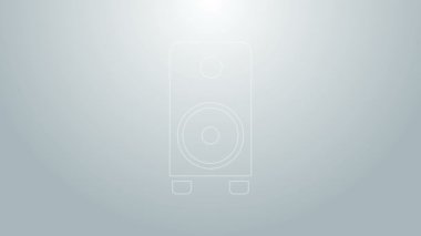 Mavi çizgi Stereo hoparlörü gri arkaplanda izole edildi. Ses sistemi hoparlörleri. Müzik ikonu. Müzikal sütun hoparlörü. 4K Video hareketli grafik canlandırması