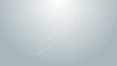 Mavi çizgi mikrofon simgesi gri arkaplanda izole edildi. Radyodaki mikrofondan. Sözcü işareti. 4K Video hareketli grafik canlandırması